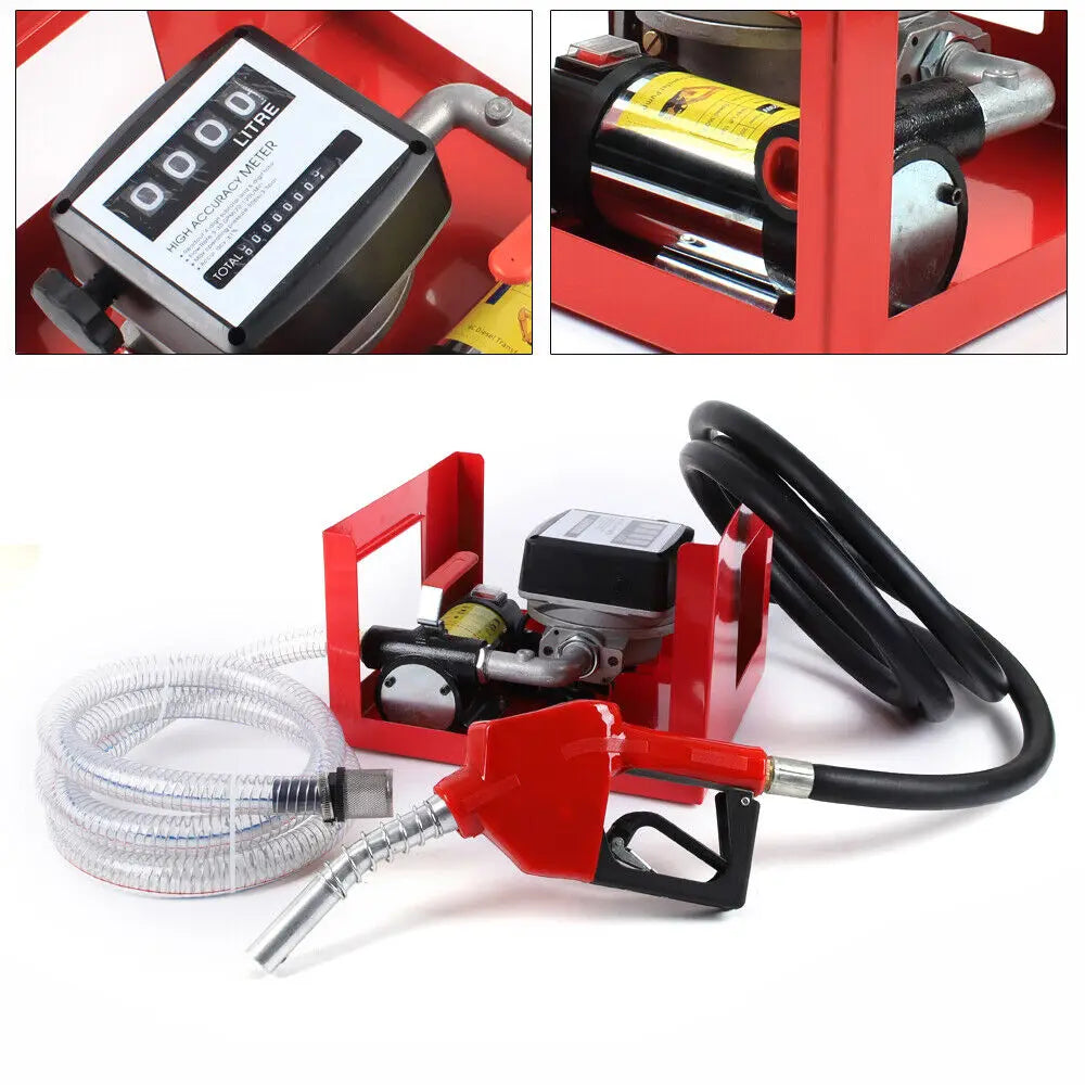 Elektrische Pomp - Brandstofpomp elektrisch - Tankpistool - Dieselpomp - Brandstofpompen - 230V/12V - 50L/Min - Diesel Elektrische Pomp - Zelfaanzuigende Brandstofpomp met Hoge Vermogen en Tankpistool - QUORE