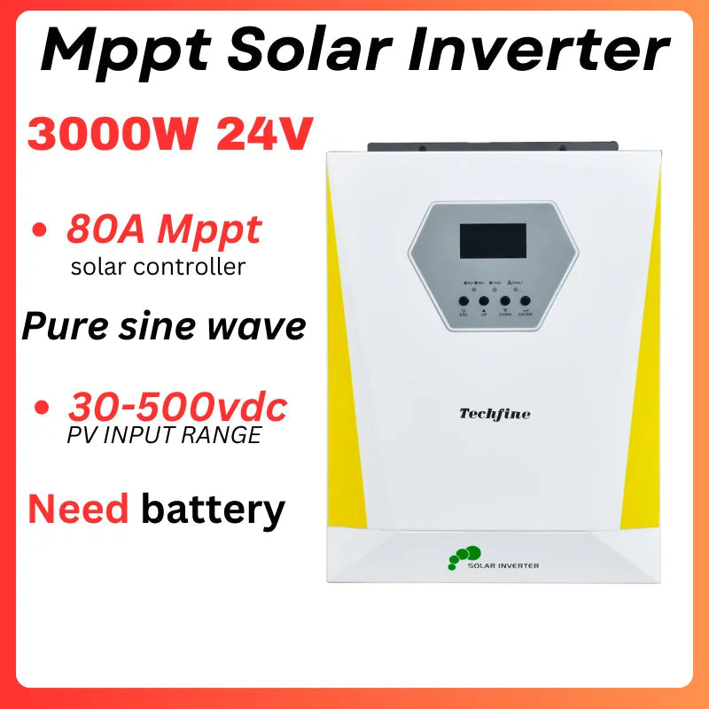 3000W Hybride Zonne-energie Omvormer – Solar Inverter – Off-Grid Omvormer – MPPT Omvormer – Zonnepaneel Regelaar – 24V Systeem – 80A MPPT Lader – Pure Sinusgolf Uitgang