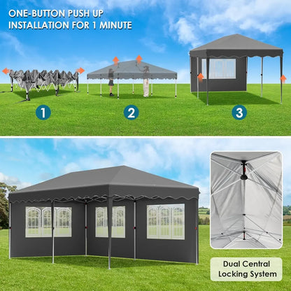 Tuinpaviljoen - Partytent - Partytenten - Paviljoen - Easy up Partytent - 3x6m - Waterdicht - Opvouwbare - Inclusief 4 Zijpanelen – Ideaal voor Evenementen, Feesten en Bruiloften – Donkergrijze Afwerking