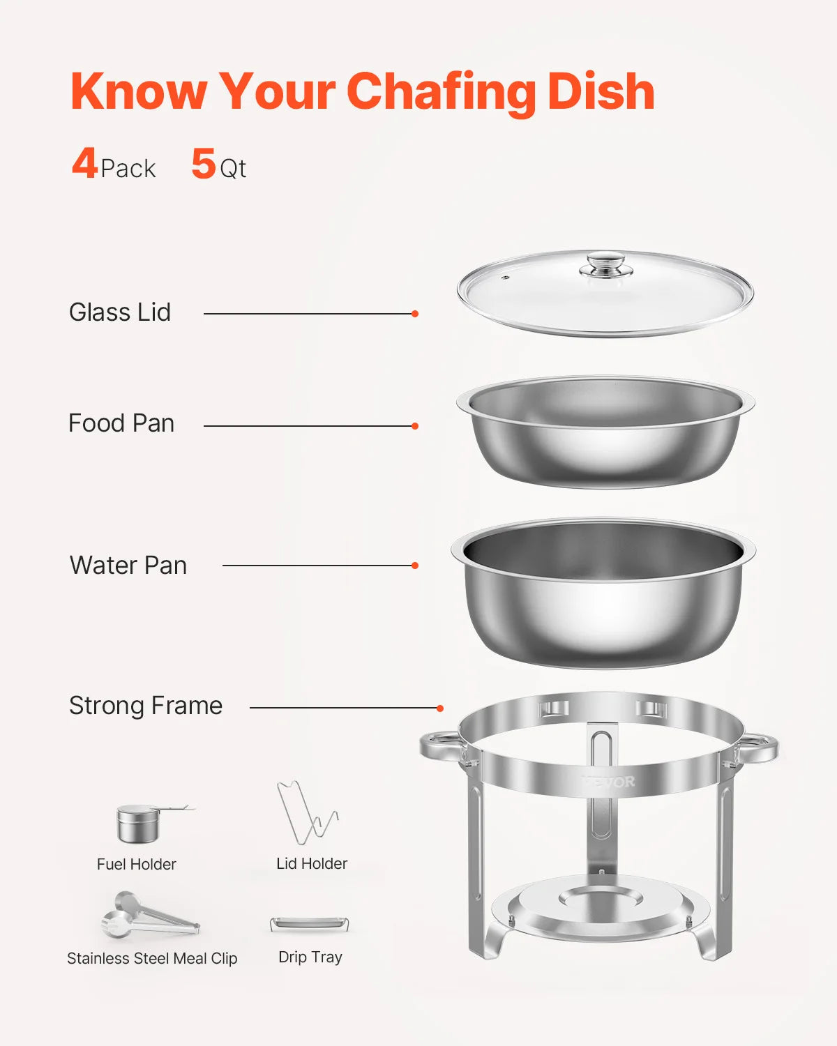 Chafing Dish - Warmhoudplaat - Buffetwarmer Set - Rechaud - Buffet Warmhoudpannen - met Glazen Deksel - voor Feesten & Banketten - Set van 4 - Zilver - QUORE