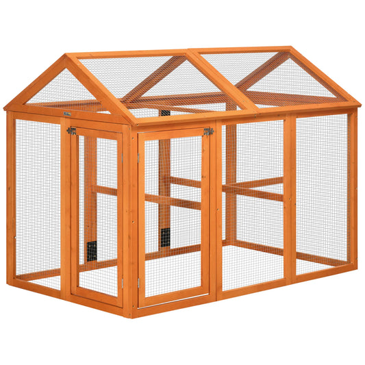 Kippenhok – Kippenren – Pluimveehok – Kippenverblijf – Vurenhout – Ventilatie Met Metaalgaas – Compacte Afmetingen 140 x 88.5 x 106 cm - Hout Natuurlijk