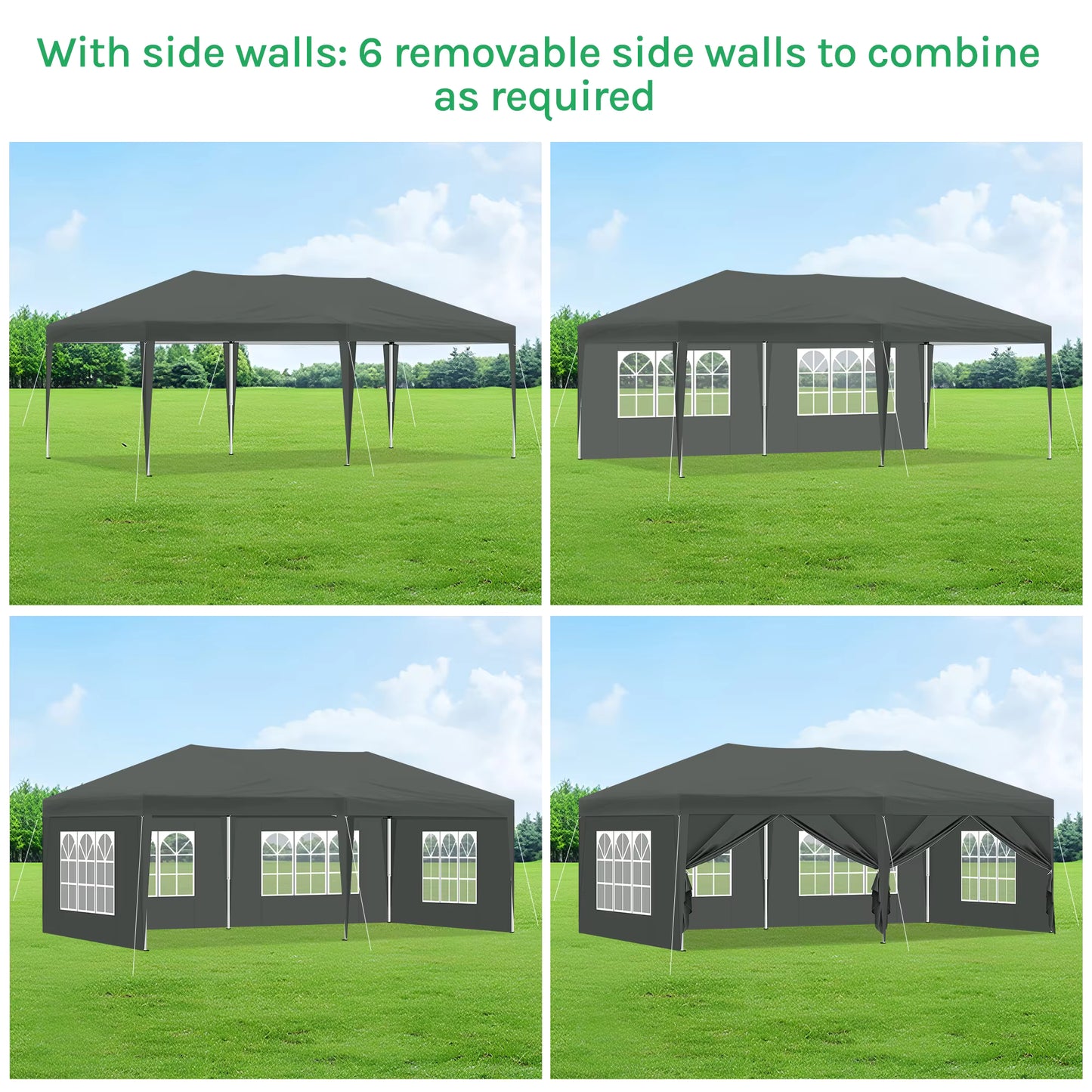 Tuinpaviljoen – Partytent – Tuitent – Overkapping – Waterdicht Oxford Doek – Pop-Up Systeem - 3x6 Meter – Antraciet