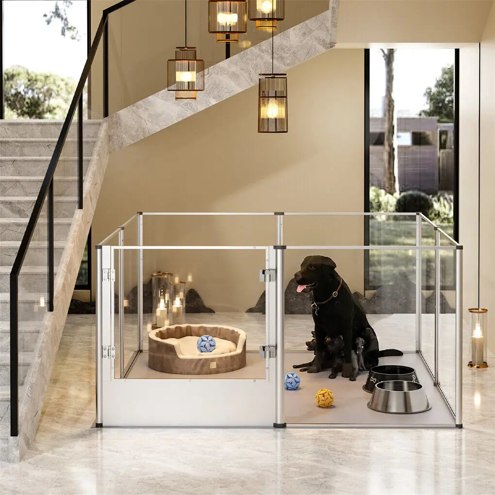 Acryl Dierenren – Transparante Ren – Kleine Dierrenren – Speelren – Knaagdierren – 360° Zicht – Aluminium Frame - S - 124x63x40cm - QUORE