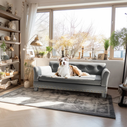Hondenbank – Honden Sofa – Honden Ligbed – Huisdier Bed – Duurzaam Eucalyptus Hout – Waterafstotende Microfiber Leer - Grijs - Maat XL
