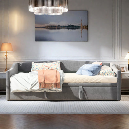 Slaapbank – Bedbank – Inklapbed – Uitschuifbed – Velours Bank – Compact 90x210 cm – Stevig Metalen Frame – Luxe Velvet Bekleding - QUORE