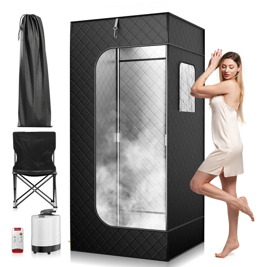 Stoombad Tent – Sauna Tent – Draagbare Sauna – Stoomcabine – Persoonlijke Sauna – 9 Temperatuurinstellingen – 1000W Stoomgenerator 2,6L Reservoir – Zwart