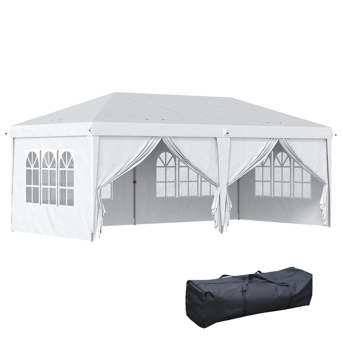 Paviljoen - Tuinpaviljoen - Partytent - Tuintent - Pop-up Kliksysteem - Stabiel - Vouwtent - met 4 Zijwanden - Opvouwbaar - Waterdicht - Winterbestendig - 50+UV-Bescherming - voor Tuin - Buiten - Achtertuin - 5.85 x 2.95 x 2.7 cm - Wit