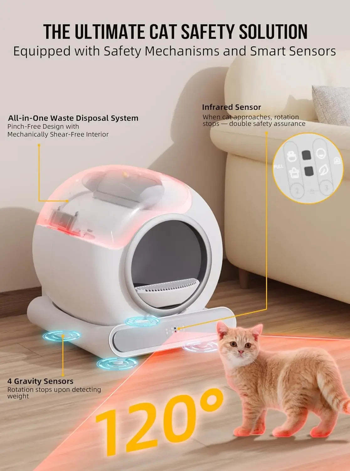 Automatische Kattenbak – Slimme Kattenbak – Zelfreinigende Kattenbak – Kattenbak Met Sensor – Grote 65L Inhoud – Duurzaam Kunststof PP
