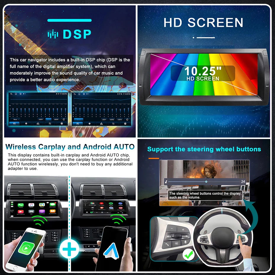 Autoradio – Auto Stereo – Multimedia Speler – Navigatiesysteem – Touchscreen Display – 10,25 inch – Android 14 – Draadloos CarPlay & Android Auto - QUORE