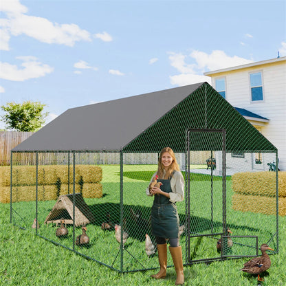 Kippenren – Kippenhok – Pluimvee Ren – Eendenren – Roestvrij Stalen Frame – Waterdicht Oxford Dak - XL - QUORE