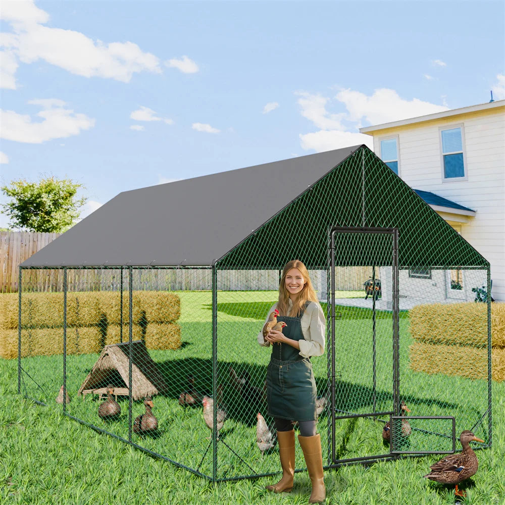 Kippenren – Kippenhok – Pluimvee Ren – Eendenren – Roestvrij Stalen Frame – Waterdicht Oxford Dak - XXL