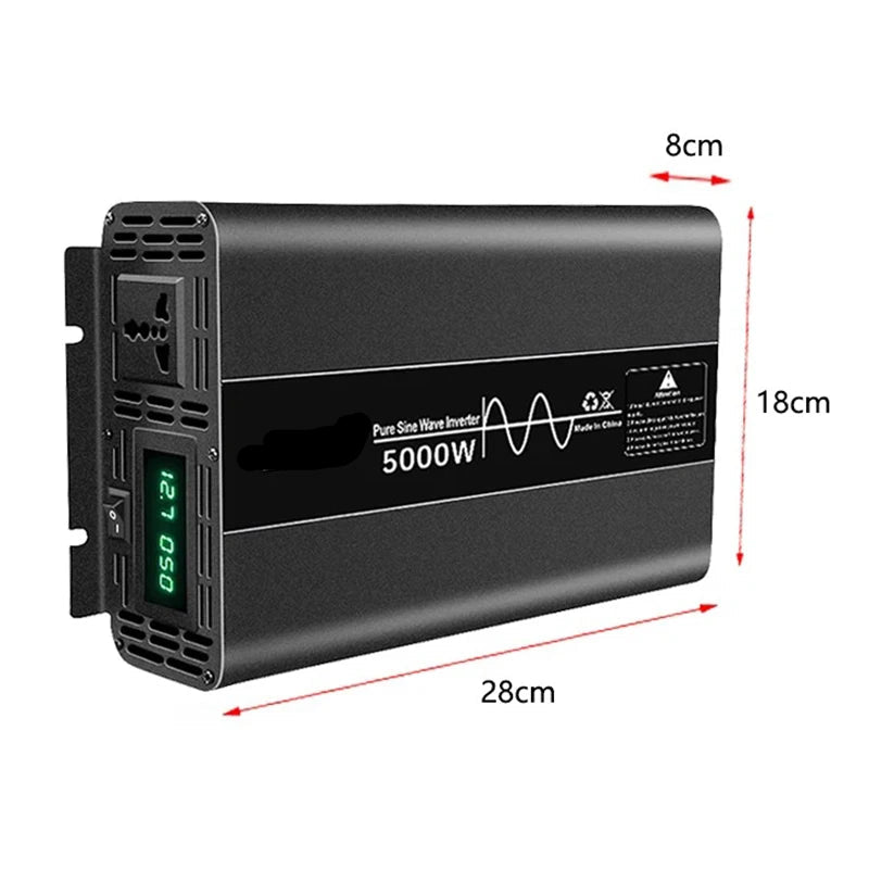 Stroomomvormer – Omvormer – Spanningsomvormer – 12V Naar 220V – Zuivere Sinusgolf – 5000W Continu Vermogen – LCD-Display