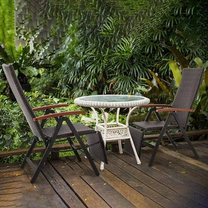 Opvouwbare Rattan Tuinstoel - 7-Positie Verstelbare Lounger - Buitenstoel met Brede Armleuningen - Aluminium Frame - Geschikt voor Tuin, Patio, Strand - Weerbestendig