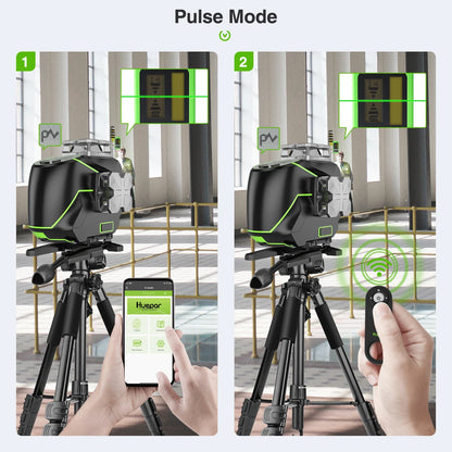 Huepar S04CG 16 lines 4D Cross Line Laser Level LCD Screen Bluetooth Remote Control Green Laser Tools With Adapter & Rangefinder