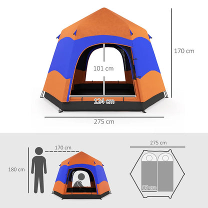 Familietent – 4-Seizoenen Tent – Kampeertent – Gezinstent – Quick-Up Systeem – 280x280 Cm – Waterdicht Polyester - Blauw & Oranje
