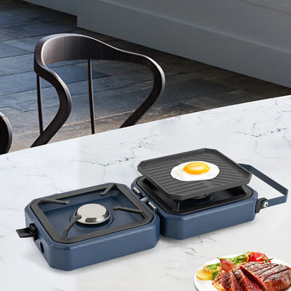 Kooktoestel - Gasstel - Campinggasfornuis - Campingmeubelen - 2-in-1 - met Grillplaat - 2 Branders - Inklapbaar - Draagbaar -  voor Buitenactiviteiten - Kamperen - Noodsituatie - 53.8 x 6.9 cm - Blauw