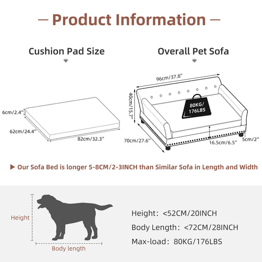 Hondenbed – Hondenmand – Hondenkussen – Hondenbank – Dog Sofa – Groot formaat – Waterafstotend PU-leer – Uitneembaar kussen - QUORE