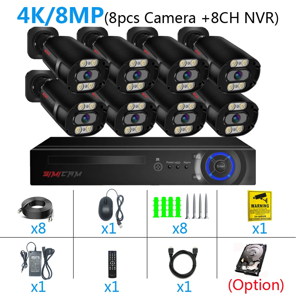 4K Beveiligingssysteem – CCTV Camera Set – Bewakingscamera – Beveiligingskit – IP Camera Systeem – 8 Camera’s – Metalen Behuizing – Kleurrijk Nachtzicht - QUORE