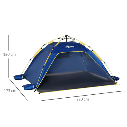 Pop-up Strandtent – 220x173x120 cm – Donkerblauw – Voor 2 Personen – Met Automatisch Vouwsysteem