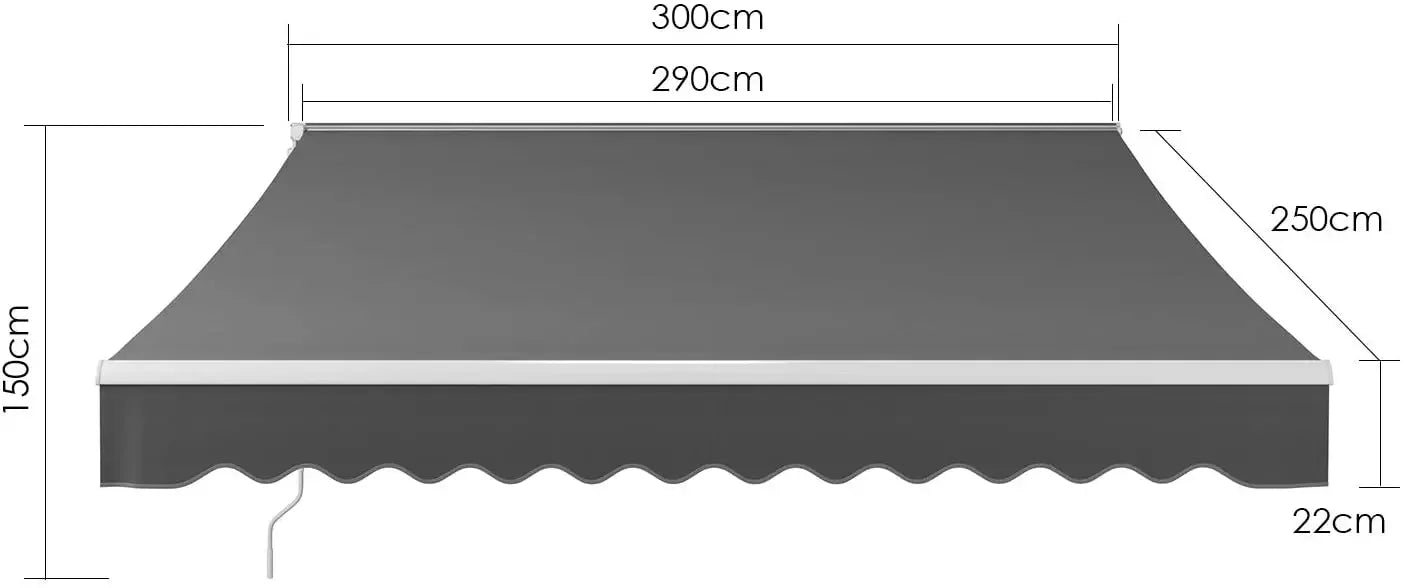 Uitschuifbare Zonwering - Luifel - Zonneluifel - Balkonluifel - Luifel Zonnescherm - Klemluifel - 300 x 250cm - Handmatig Opvouwbaar – UV50+ Bescherming voor Ramen, Deuren & Balkons - Grijs - QUORE