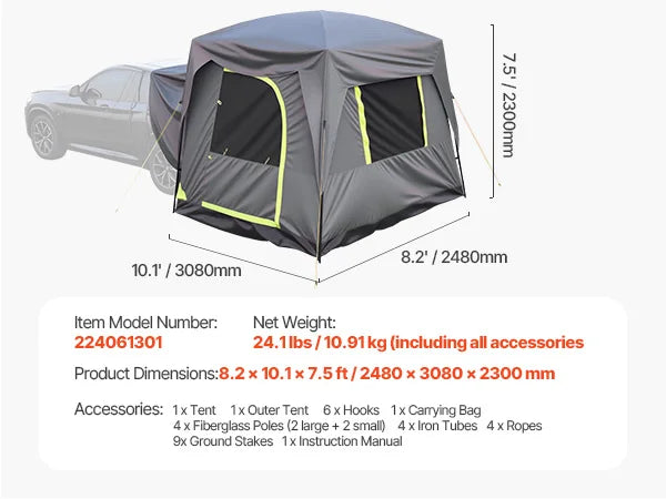 Bustent – Koepeltenten – Kampeertent - Tent - Pop up tent - Tenten - 10x8ft - Waterdicht & Ruim – Dubbel-laags Ontwerp – Schaduwluifel & Mesh Vensters - QUORE