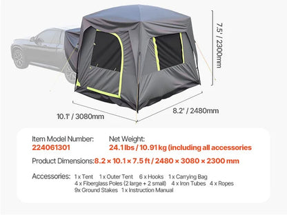 Bustent – Koepeltenten – Kampeertent - Tent - Pop up tent - Tenten - 10x8ft - Waterdicht & Ruim – Dubbel-laags Ontwerp – Schaduwluifel & Mesh Vensters - QUORE
