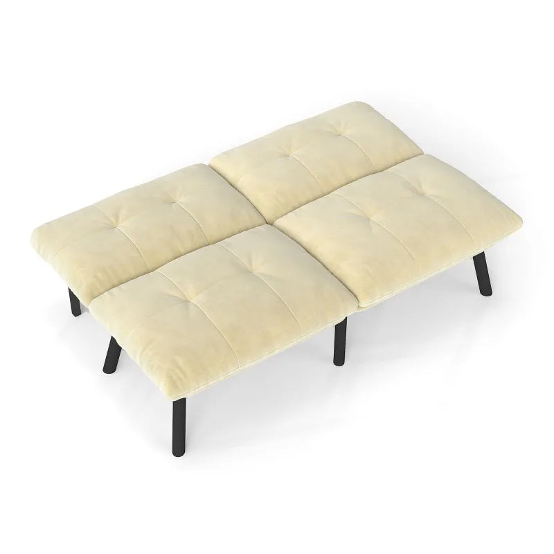 Cream-colored, foldable modern sofa bed – 2-seater futon couch with sleeping function, space-saving guest bed