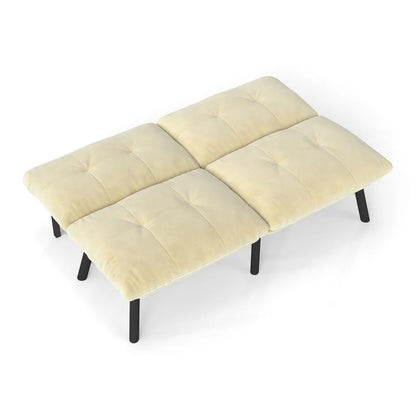 Cream-colored, foldable modern sofa bed – 2-seater futon couch with sleeping function, space-saving guest bed