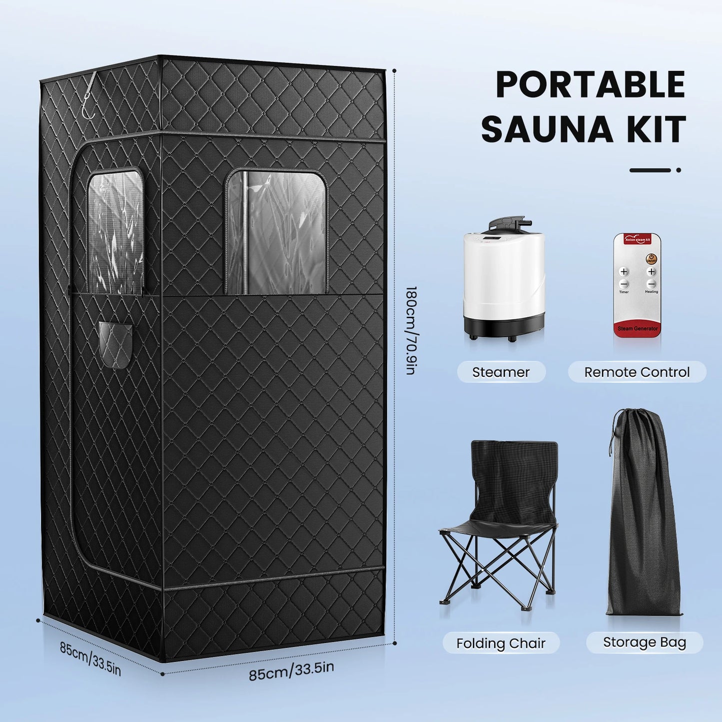 Stoombad Tent – Sauna Tent – Draagbare Sauna – Stoomcabine – Persoonlijke Sauna – 9 Temperatuurinstellingen – 1000W Stoomgenerator 2,6L Reservoir – Zwart