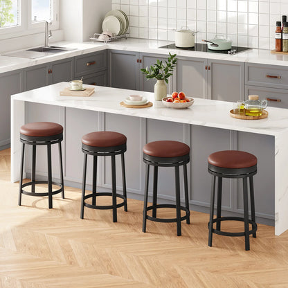 Barkrukken – Barstoelen – Keukenstoelen – Draaibare Krukken – Counter Krukken – Set Van 4 – PU Leer Zitting – 360° Draaibaar