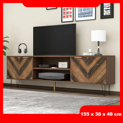 Tv-Kast – Tv-Meubel – Mediameubel – Opbergkast – Scandinavisch Design – Houtkleur – Gouden Handgrepen
