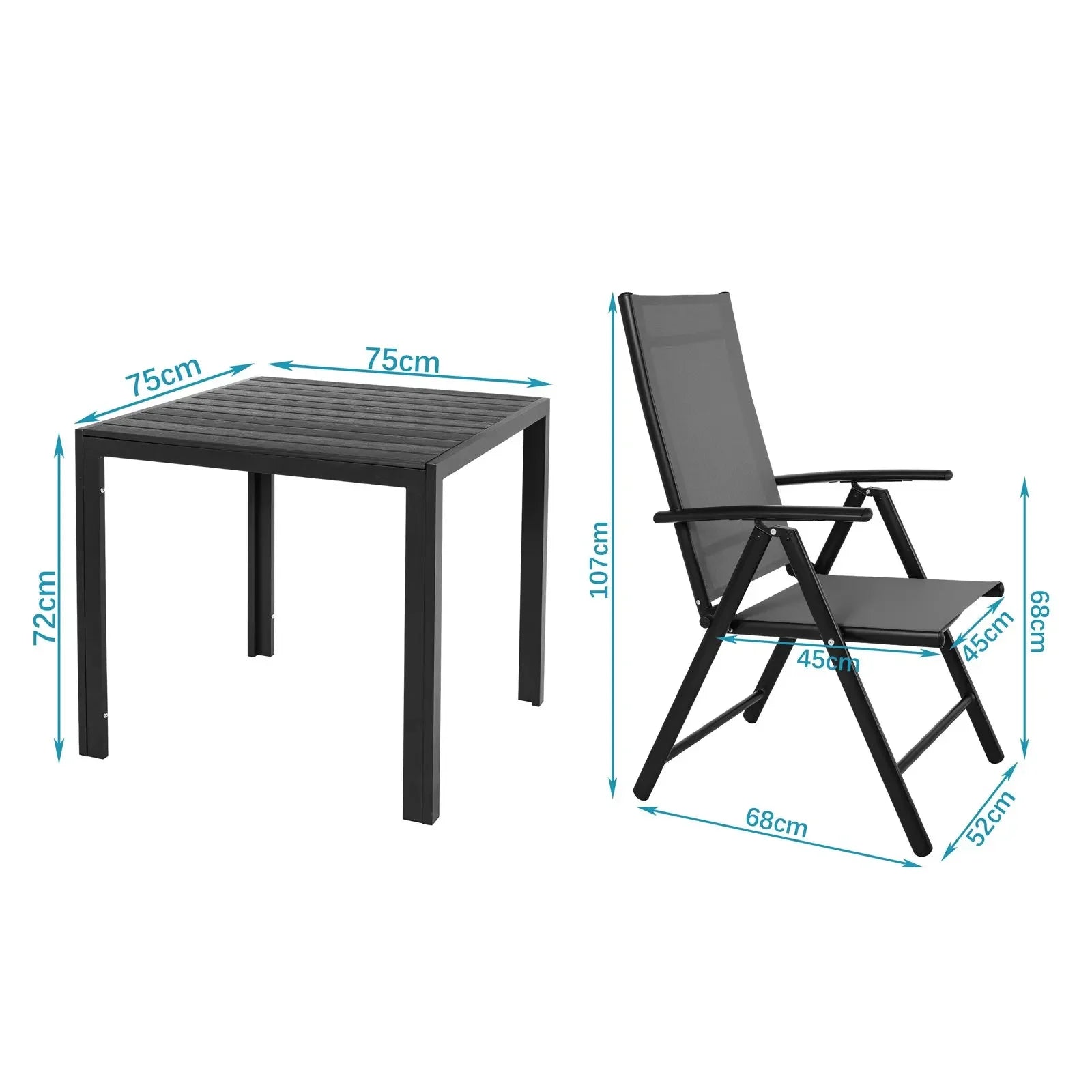 Balkonset – Tuinset – Balkonmeubel – Buitenmeubel – Aluminium – 7-Voudig Verstelbare Rugleuning – Inklapbare Stoelen - QUORE