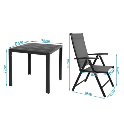 Balkonset – Tuinset – Balkonmeubel – Buitenmeubel – Aluminium – 7-Voudig Verstelbare Rugleuning – Inklapbare Stoelen - QUORE