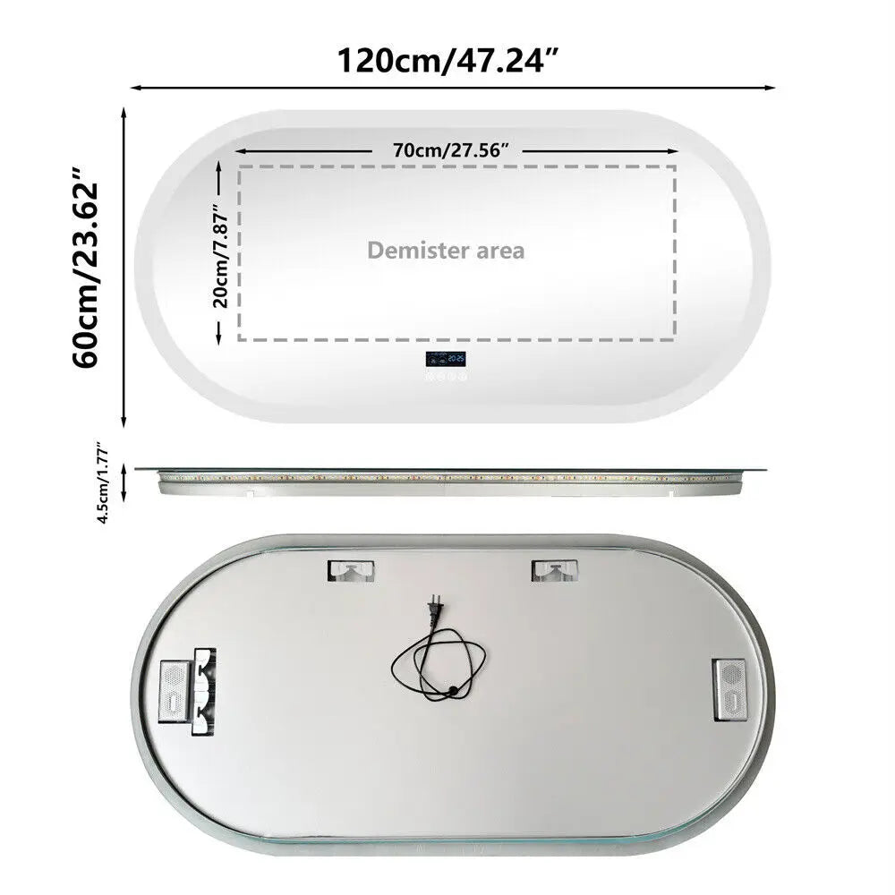 Ovale Spiegel – Badkamerspiegel – Verlichte Spiegel – Bluetooth Spiegel – Anti-Fog – Led-Verlichting – Aluminium Frame