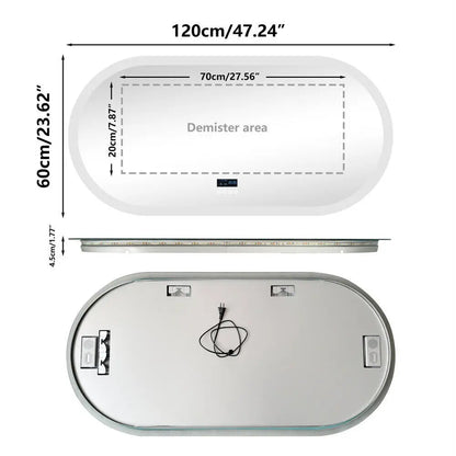 Ovale Spiegel – Badkamerspiegel – Verlichte Spiegel – Bluetooth Spiegel – Anti-Fog – Led-Verlichting – Aluminium Frame