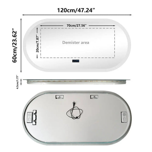 Ovale Spiegel – Badkamerspiegel – Verlichte Spiegel – Bluetooth Spiegel – Anti-Fog – Led-Verlichting – Aluminium Frame