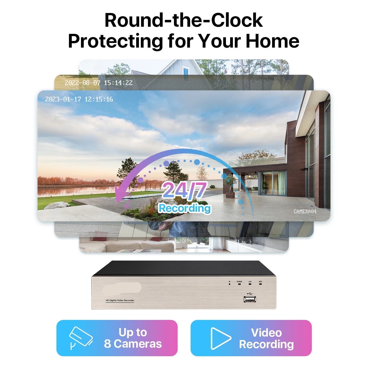 Beveiligingscamera - Draadloze Camera - Camerabewaking - Buiten Camera met Nachtzicht - 1080P Full HD - 4 Stuks Bullet Outdoor & Indoor - IP66 Weerbestendig - H.265+ – 8 Kanaals - Wit - QUORE