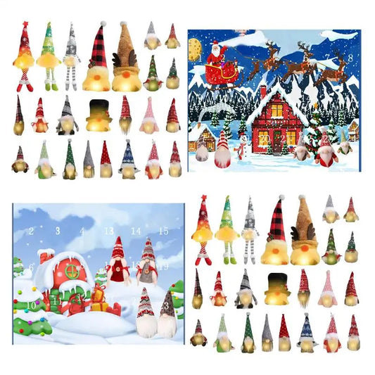 Advent Calendar - Toys - Playset - Holiday Countdown Calendar - Christmas Lighted Gnome - Glowing Gnome Dolls - Collectible Gnome Plush Dolls - 24 Days - Set A