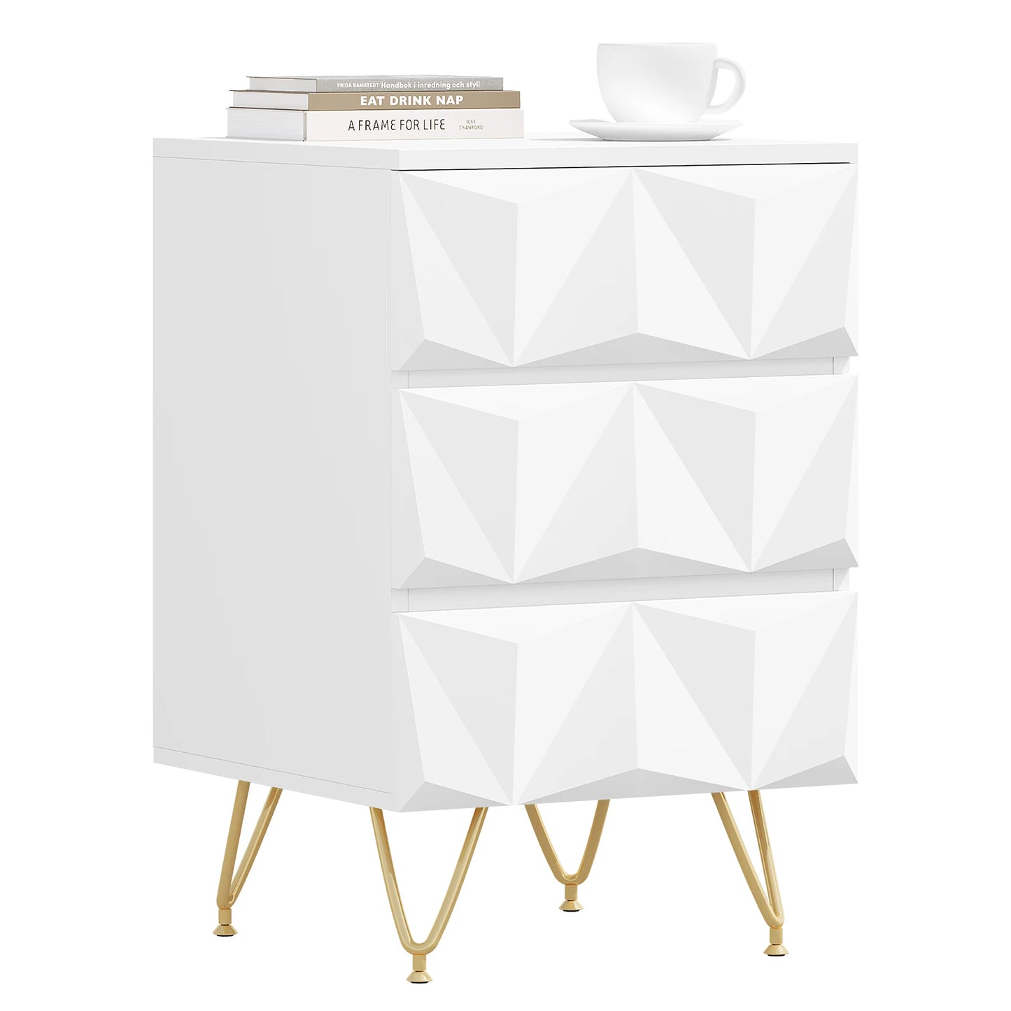 Nachtkastje - Salontafel - Bijzet - MDF - Opbergeenheid - met 3 Lades - 40x53x40cm - voor Slaapkamer - Woonkamer - Interieurdecoratie - Wit