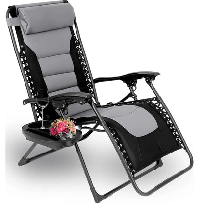 Verstelbare Ligbed met Kussen - Ligstoel - Tuinstoel - Campingstoel - Strandstoel - Lounger - Ondersteunt 160kg - Opvouwbaar - Padded Zero Gravity Lounge Stoelen - 1 Stuk - Grijs