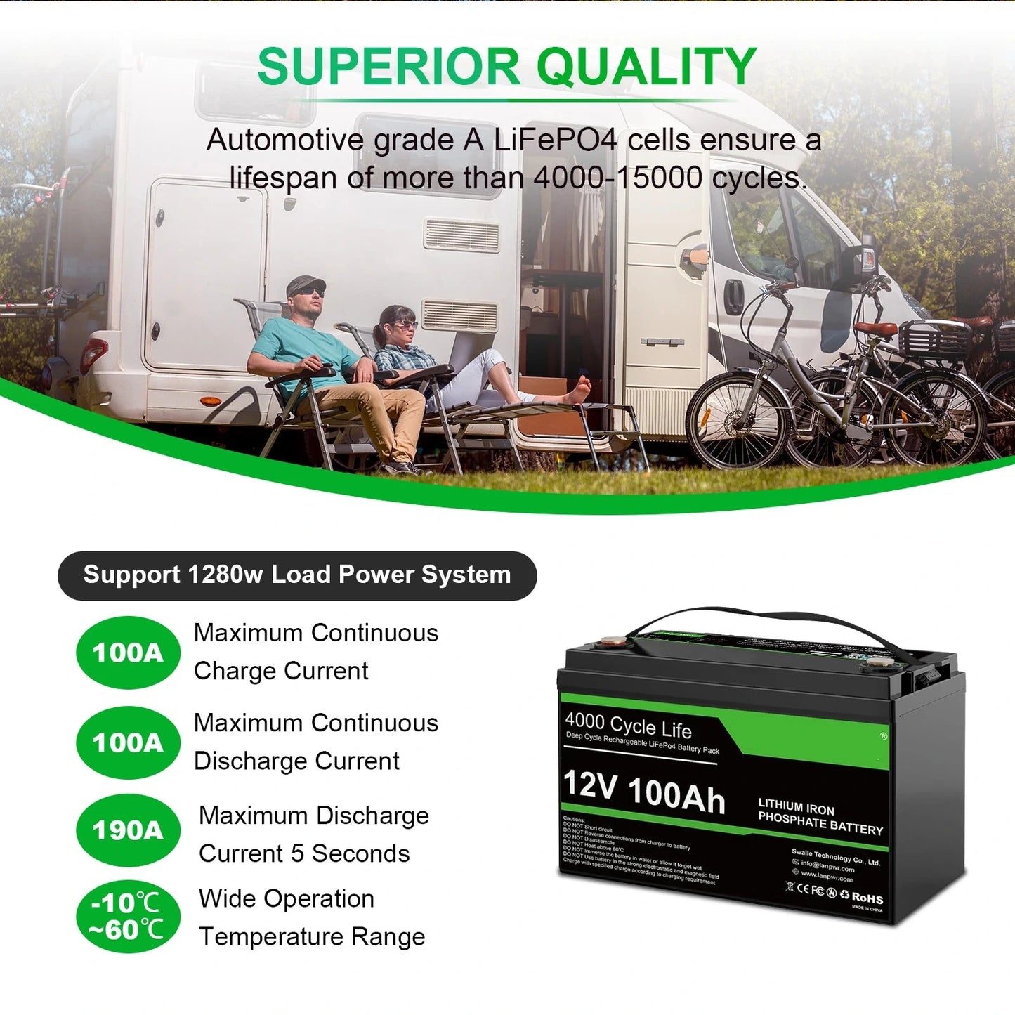 LiFePO4 Accu – 12V Accu – Camper Accu – Bootaccu – Off-Grid Accu – 100Ah Capaciteit – Bluetooth Monitor