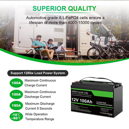 LiFePO4 Accu – 12V Accu – Camper Accu – Bootaccu – Off-Grid Accu – 100Ah Capaciteit – Bluetooth Monitor