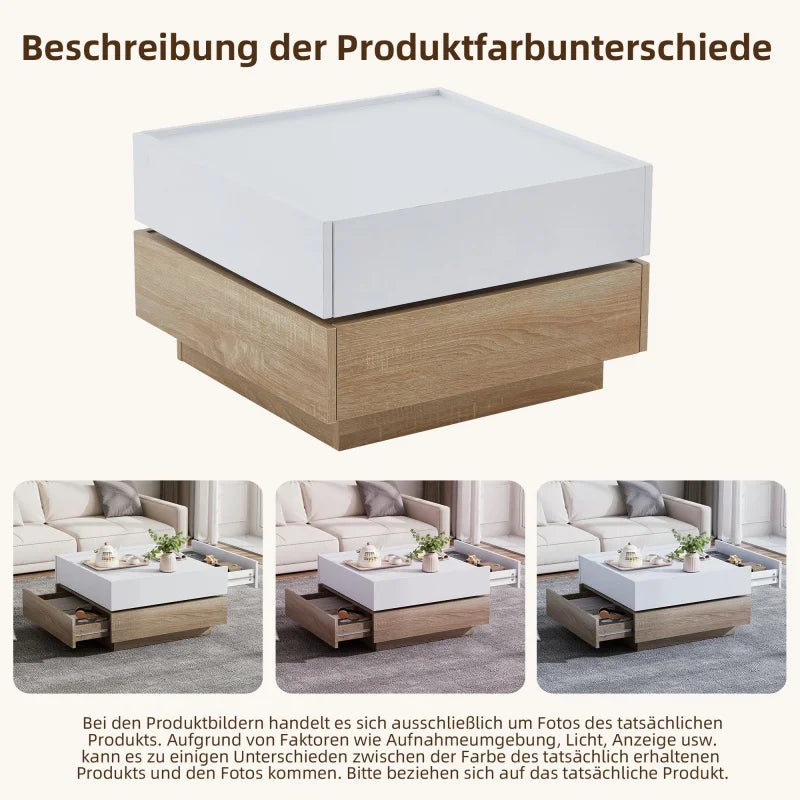 Living Room Table Rotatable To 360 ° Rotatable Table Top With 2 Floors Storage Cabinet Side Table With Walnut Frame 60*60*38cm
