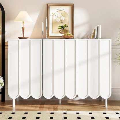 Modern Dressoir – Wit Dressoir – Sideboard – Opbergkast – Buffetkast – Handenvrij Met Golvende Deuren – Verstelbare Legplanken – Compact 120x35x80 cm