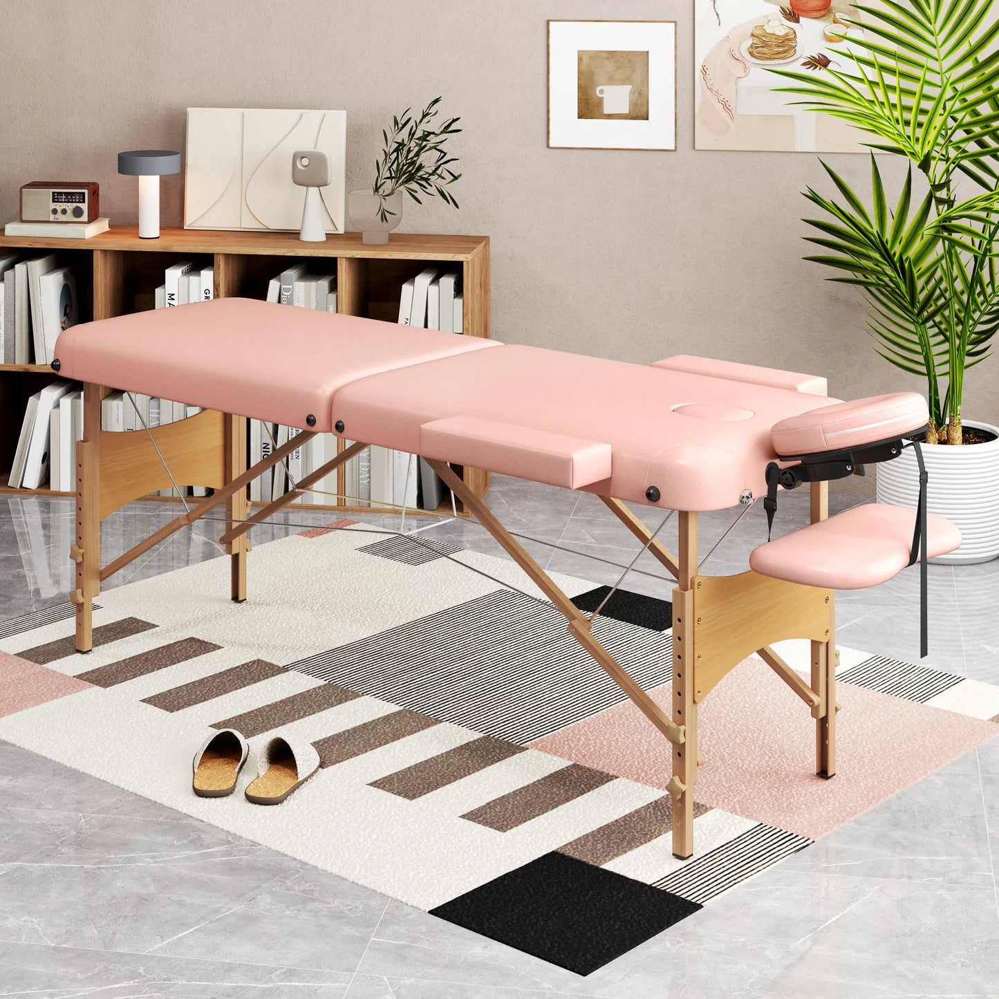 Massagetafel Inklapbaar - Behandeltafel - Massagebank - Verstelbaar Massage Bed - 185x60cm - Hoogte 64-88cm - Draagbaar en Comfortabel - Roze - QUORE