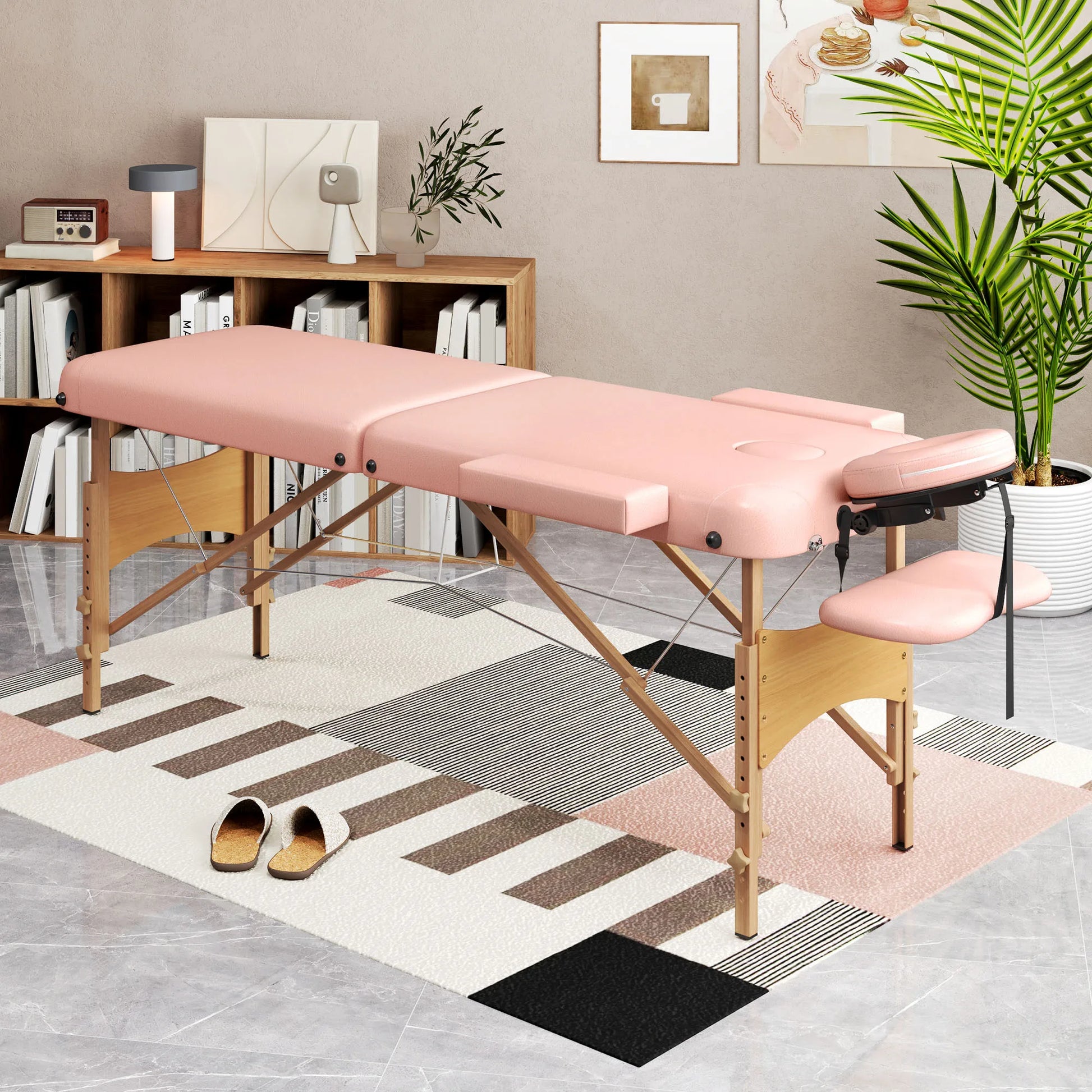 Massagetafel Inklapbaar - Behandeltafel - Massagebank - Verstelbaar Massage Bed - 185x60cm - Hoogte 64-88cm - Draagbaar en Comfortabel - Roze - QUORE