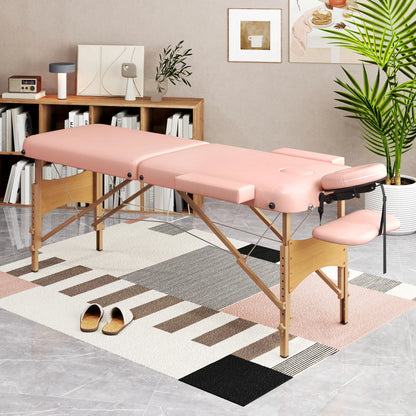 Massagetafel Inklapbaar - Behandeltafel - Massagebank - Verstelbaar Massage Bed - 185x60cm - Hoogte 64-88cm - Draagbaar en Comfortabel - Roze - QUORE