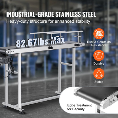 PVC Bandtransporteur – Transportband – Conveyor – Productband – Industriële Transportband – Roestvrij Stalen Frame – Instelbare Snelheid - 59 x 7.8 inch