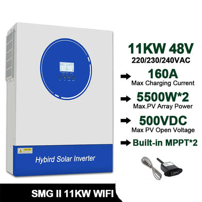Zonne-omvormer – Solar Inverter – Hybride Omvormer – Off-Grid Omvormer – Zonnepaneel Omvormer – 11kW Capaciteit – Wifi & MPPT Laadregelaar