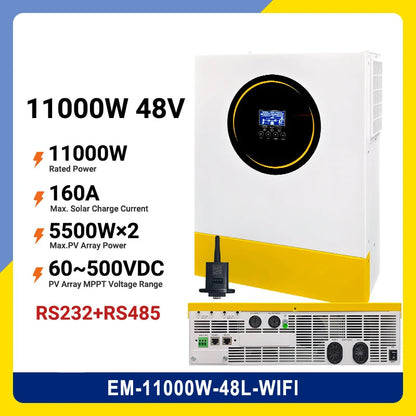 Hybride Zonne-Omvormer – Solar Omvormer – Zonnestroomomvormer – Netgekoppelde Inverter – Off-Grid Omvormer – 11 KW Vermogen – Mppt Laadregelaar & WiFi Monitoring
